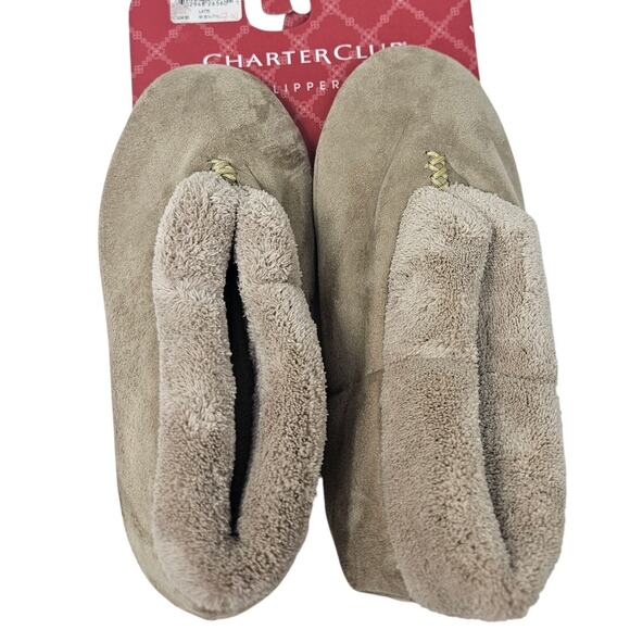 NEW Charter Club Tan Slippers 6.5-7.5 Slip On Warm Cozy Lounge - Picture 1 of 4